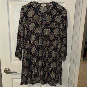 Umgee Navy and Cream Long Sleeve Dress